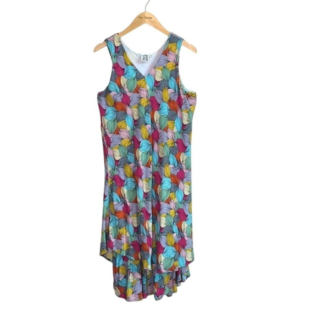 PARSLEY & SAGE Women Large Rayon Handkerchief Hem Vneck‎ Sleeveless Midi Dress
